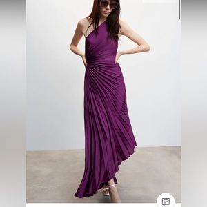COPY - DELFINA PLEATED Mango One-Shoulder Asymmetrical Pleated Dress Midi Purple